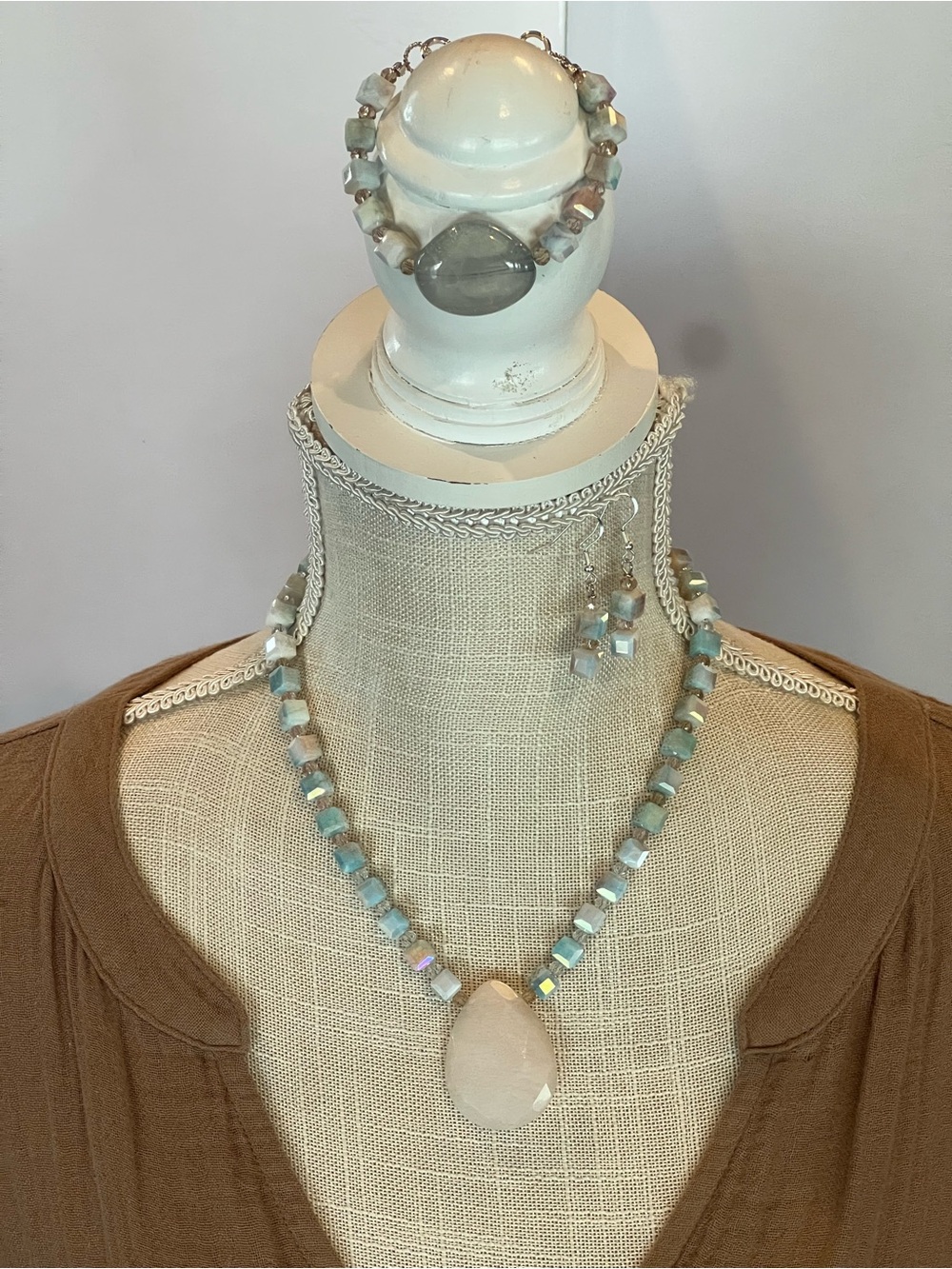 Faceted Cube Glass Necklace, Bracelet & Earrings Set